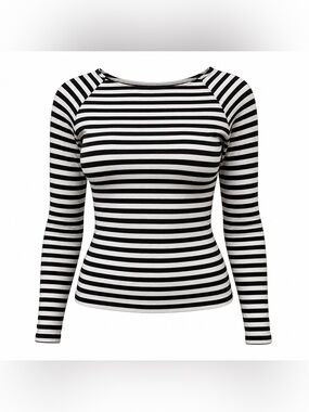 NWT Brandy Melville Top Women’s OS Beige Black Striped Boat Neck Fitted